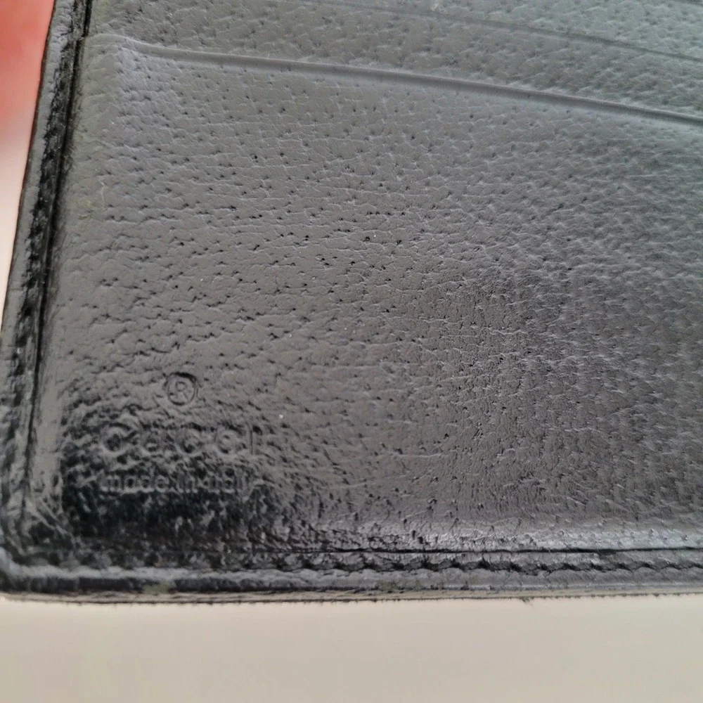 Gucci GG Monogram Canvas Bifold Wallet Black Silver Logo Hardware Made in Italy